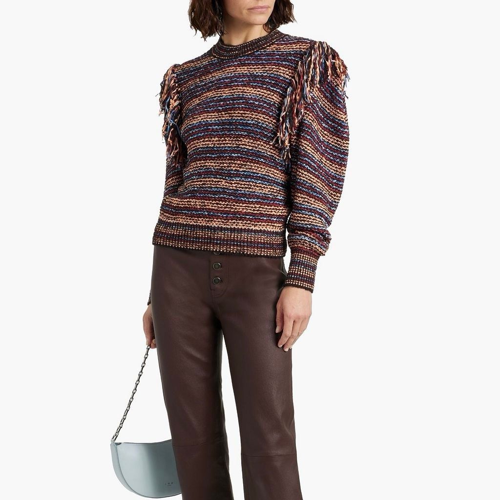 Ulla Johnson Arquette Fringed Striped Cottonblend Sweater Size L